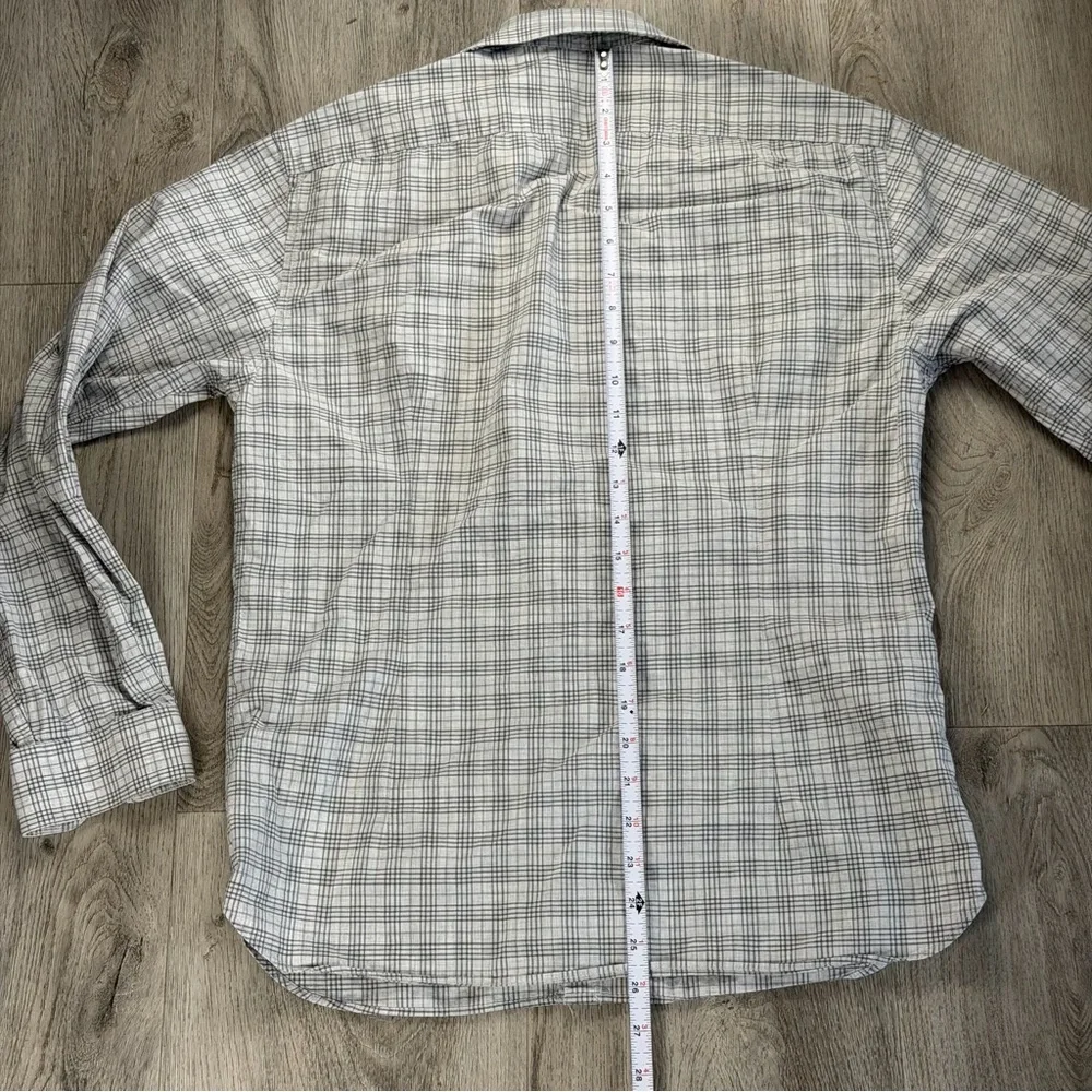 John Varvatos U.S.A. Shirt Mens 15 32/33 Gray Plaid‎ Slim Fit Dress Long Sleeve